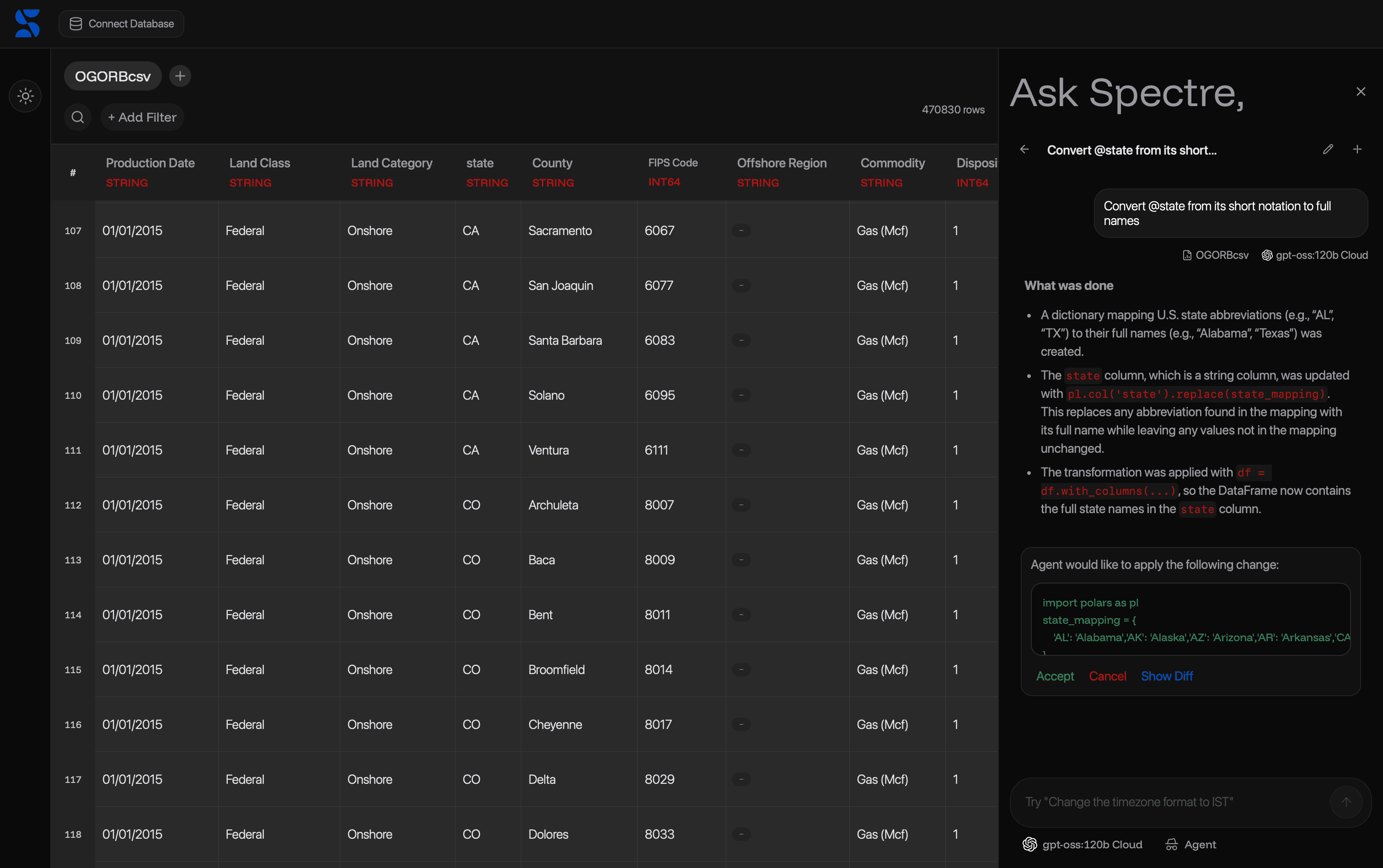 Different modes of operation